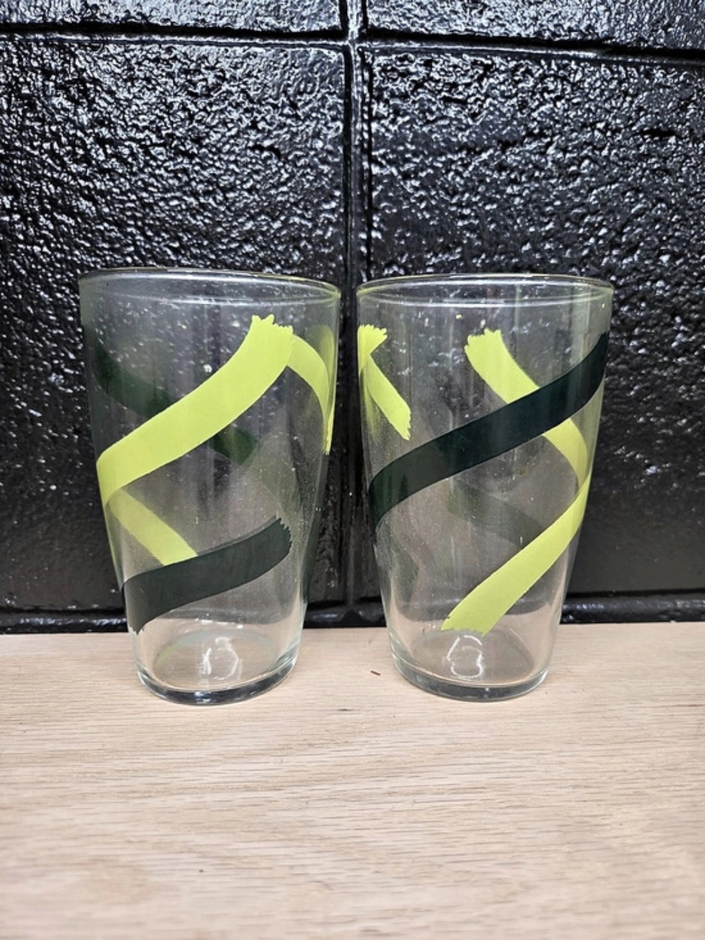 MCM Abstract Green Stripe Drinking Glasses Set of 2